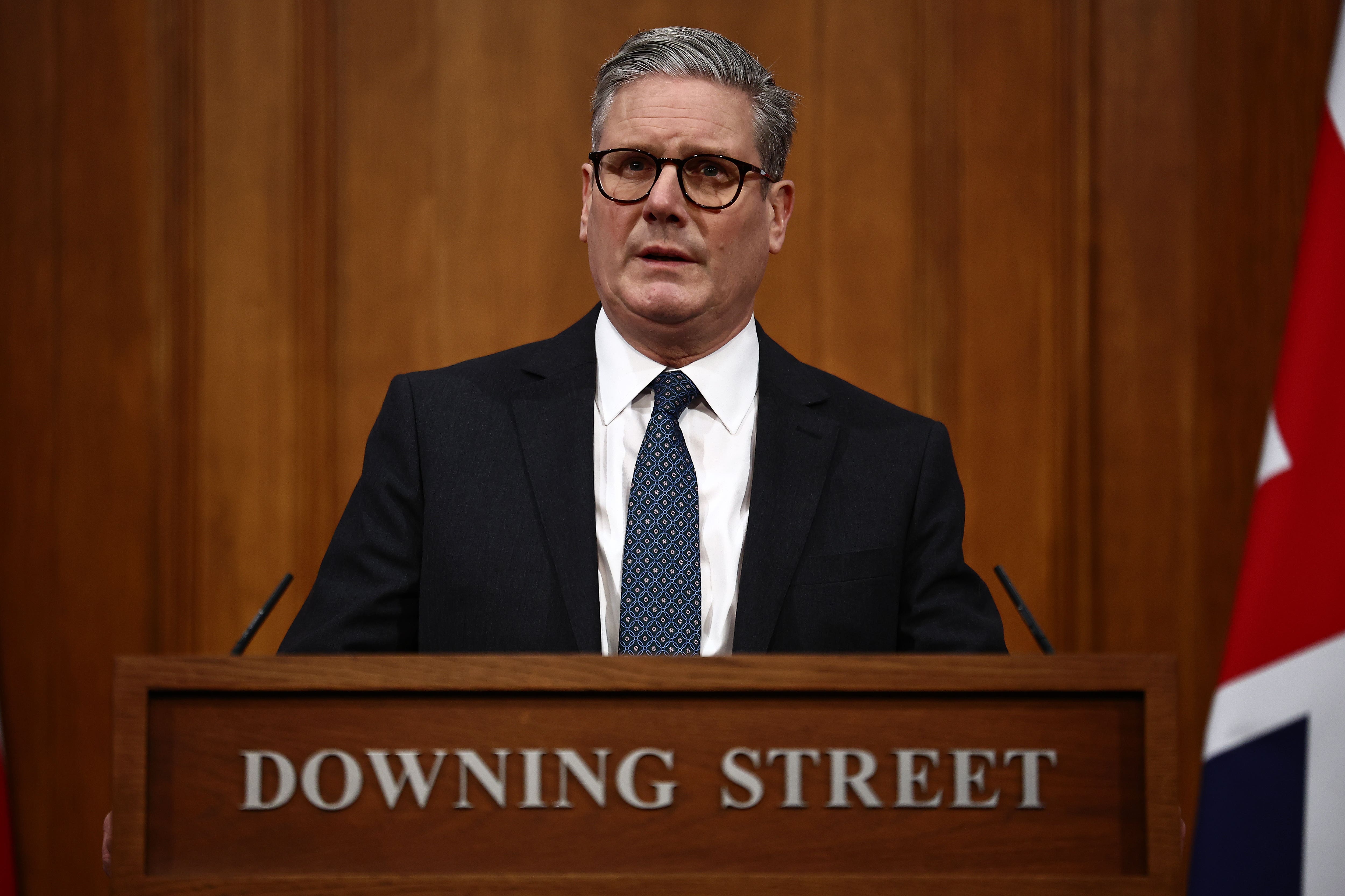 Prime Minister Sir Keir Starmer delivers a statement at 10 Downing Street (Henry Nicholls/PA)