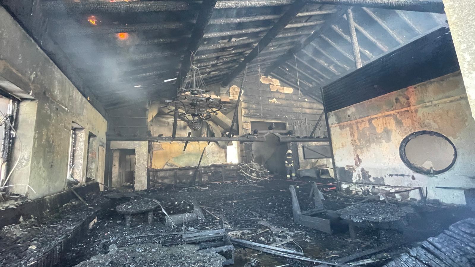 An inside view of the area as fire brigades responding to a fire that broke out in a hotel at the Bolu Kartalkaya Ski Center, on January 21, 2025 in Bolu