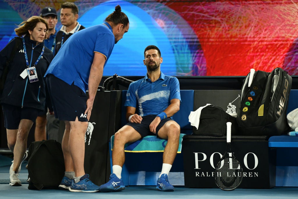 Novak Djokovic received medical attention during the encounter