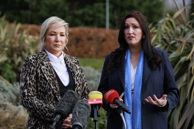 First Minister Michelle O’Neill (left) and deputy First Minister Emma Little-Pengelly speak to the media (Liam McBurney/PA)