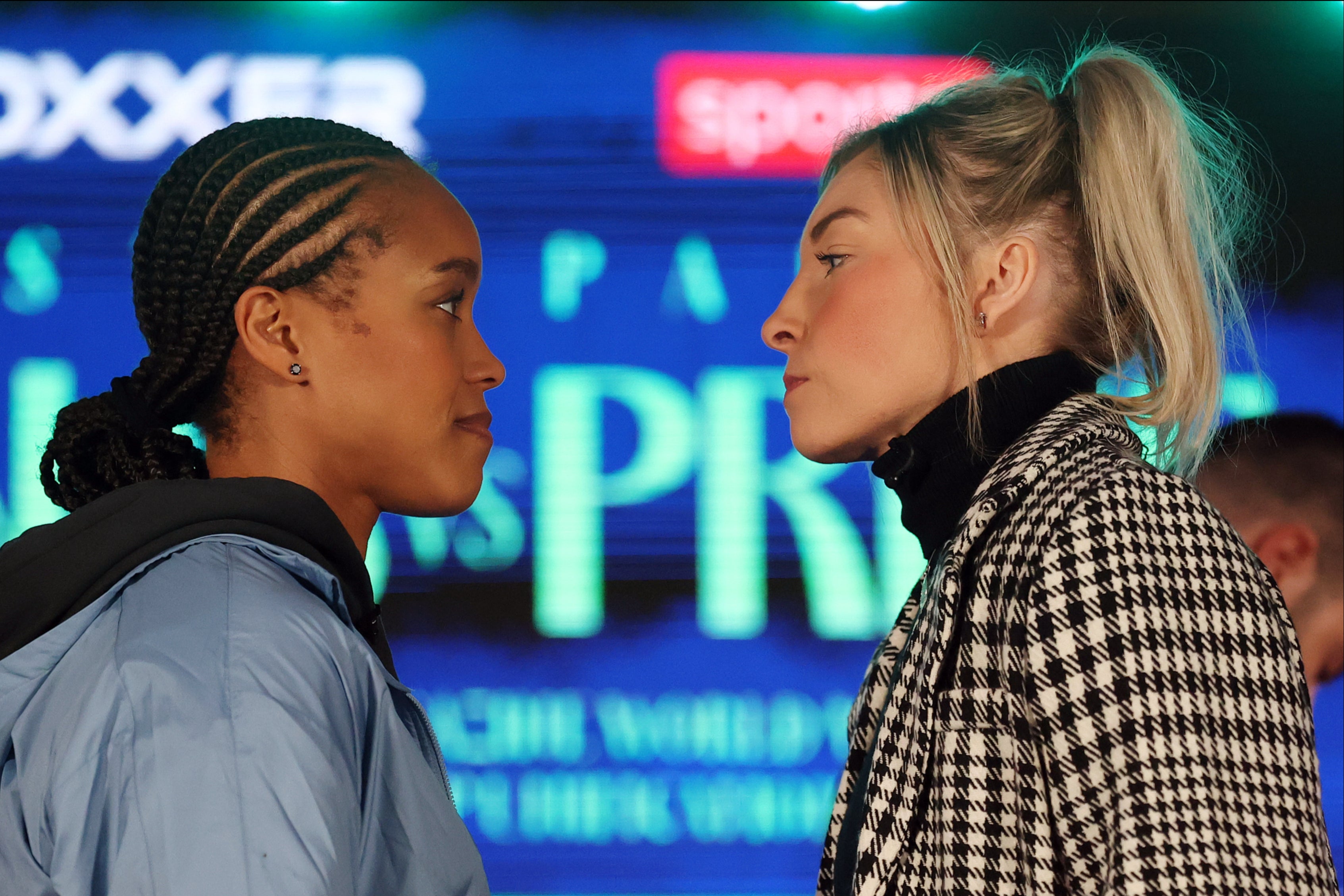 Natasha Jonas (left) and Lauren Price at a launch press conference for their bout