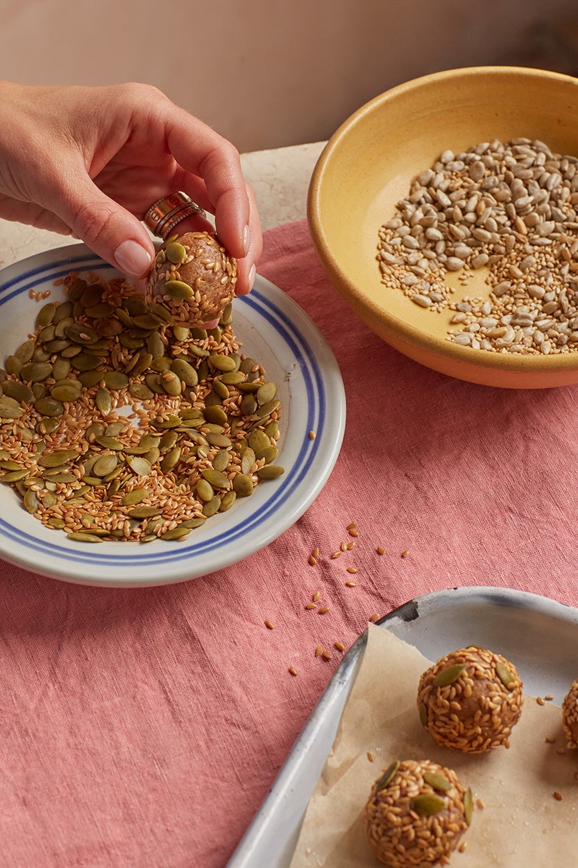 These no-bake energy balls align with your cycle, combining essential fats and fibre to keep you satisfied and supported