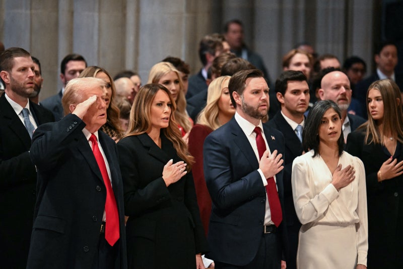 Trump keep saluting during the national anthem - despite flag code regulations saying he shouldn’t 