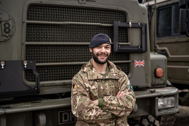 Lance Corporal Lee Moulton, 30, from Kettering, based in Abingdon, at a Hungarian military base at Szentes, during Exercise Steadfast Dart (Ben Birchall/PA Wire)