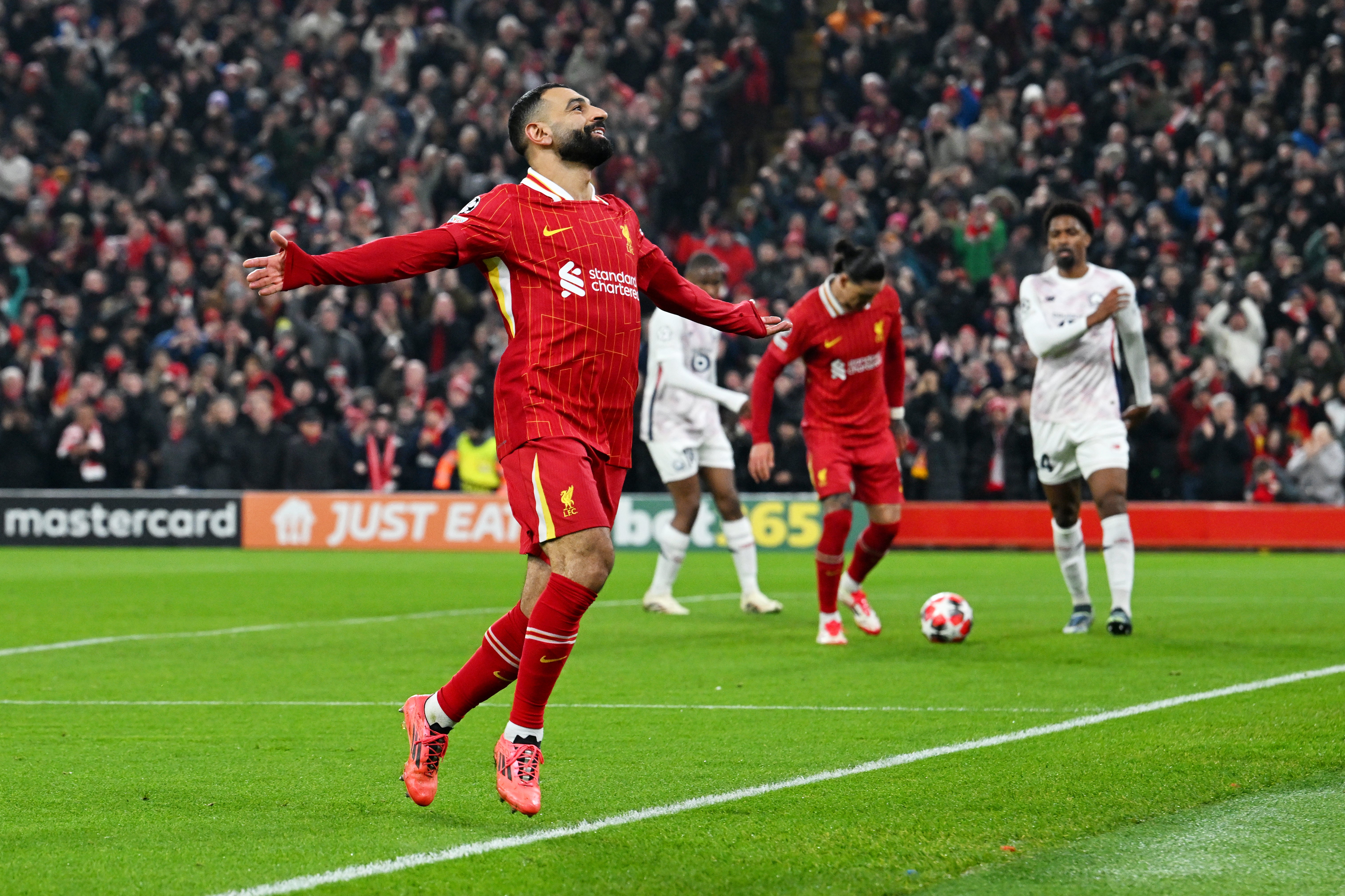 Mohamed Salah celebrates after putting Liverpool in front