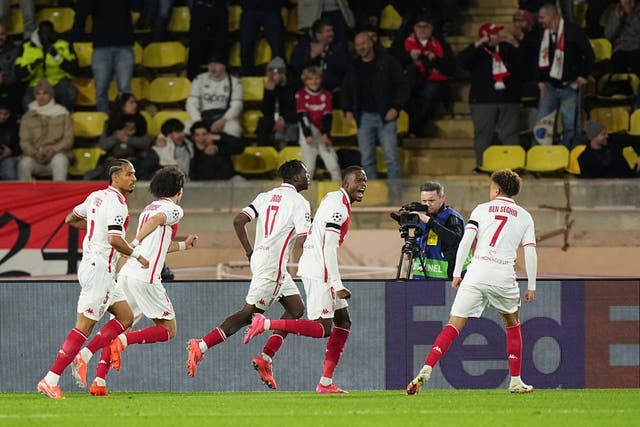 Aston Villa were beaten by Wilfried Singo’s early goal for Monaco (Laurent Cipriani/AP)