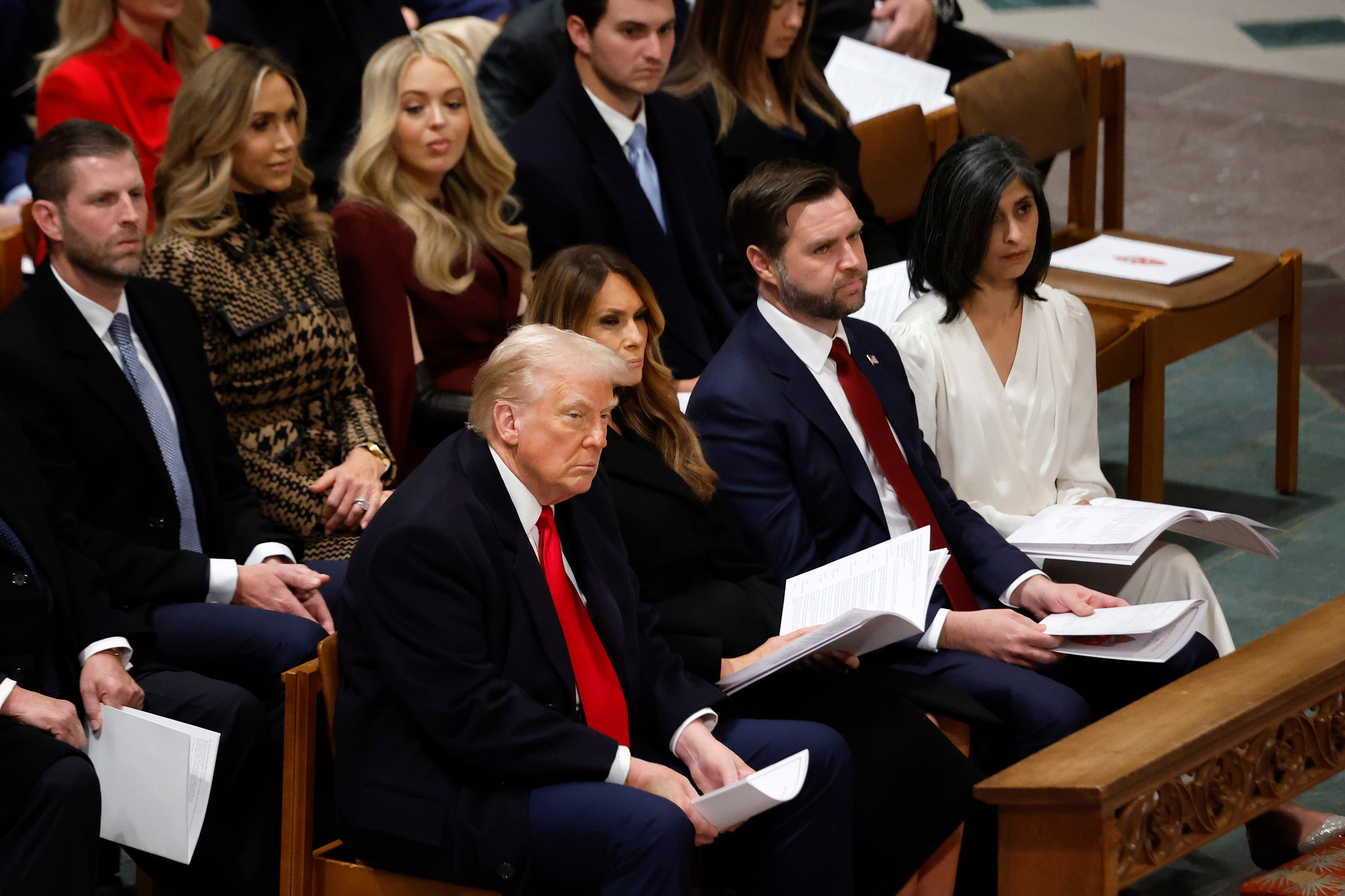 President Donald Trump, Vice President J.D. Vance and their families attend the National Prayer Service. There, Episocal Bishop Mariann Edgar Budde called on Trump to “have mercy” for the “scared” LGBTQ+ children and immigrant families in the U.S.