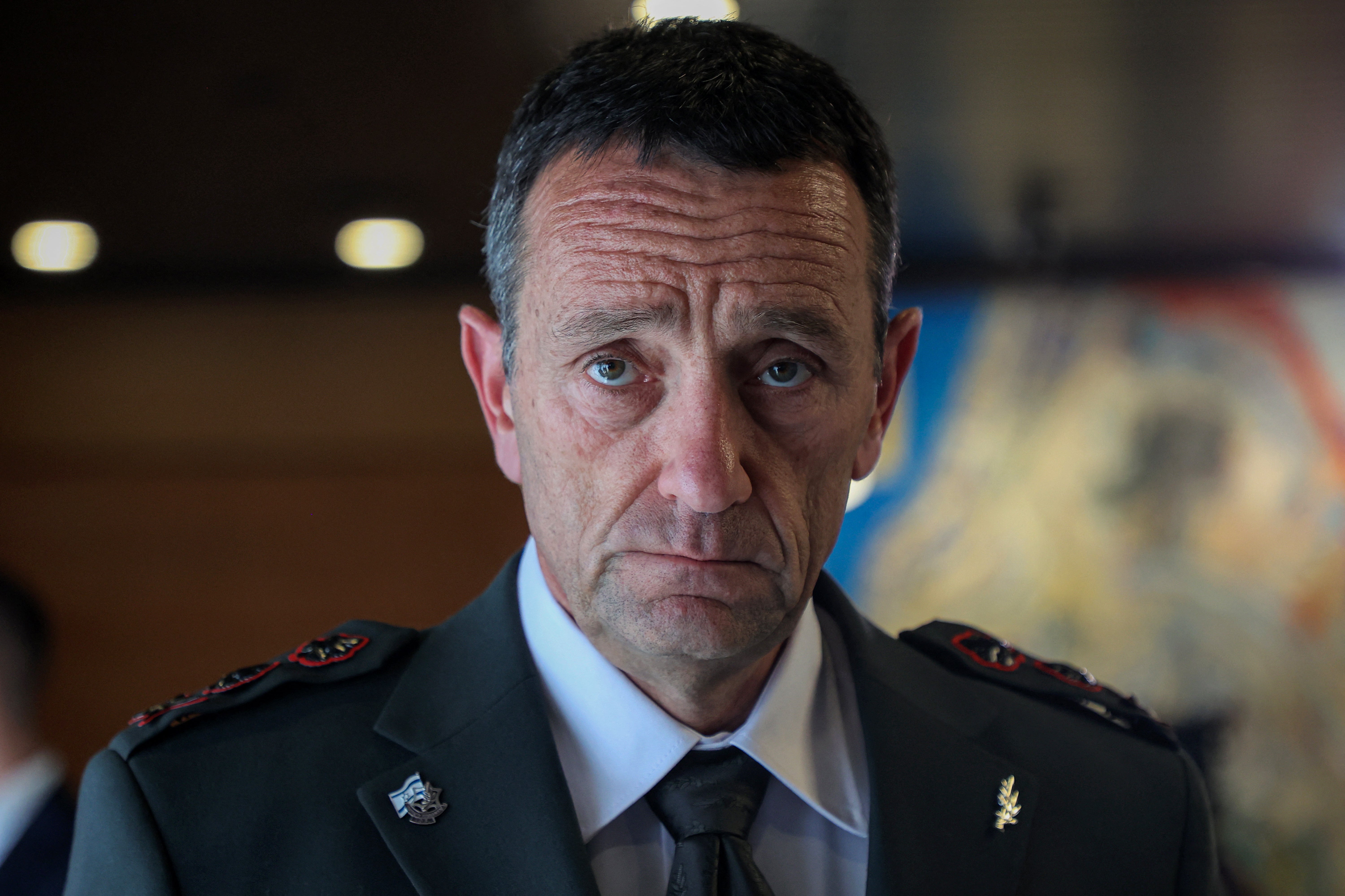 Herzi Halevi, Chief of General Staff of the Israeli army, looks on before a meeting between the US and Israeli defence ministers