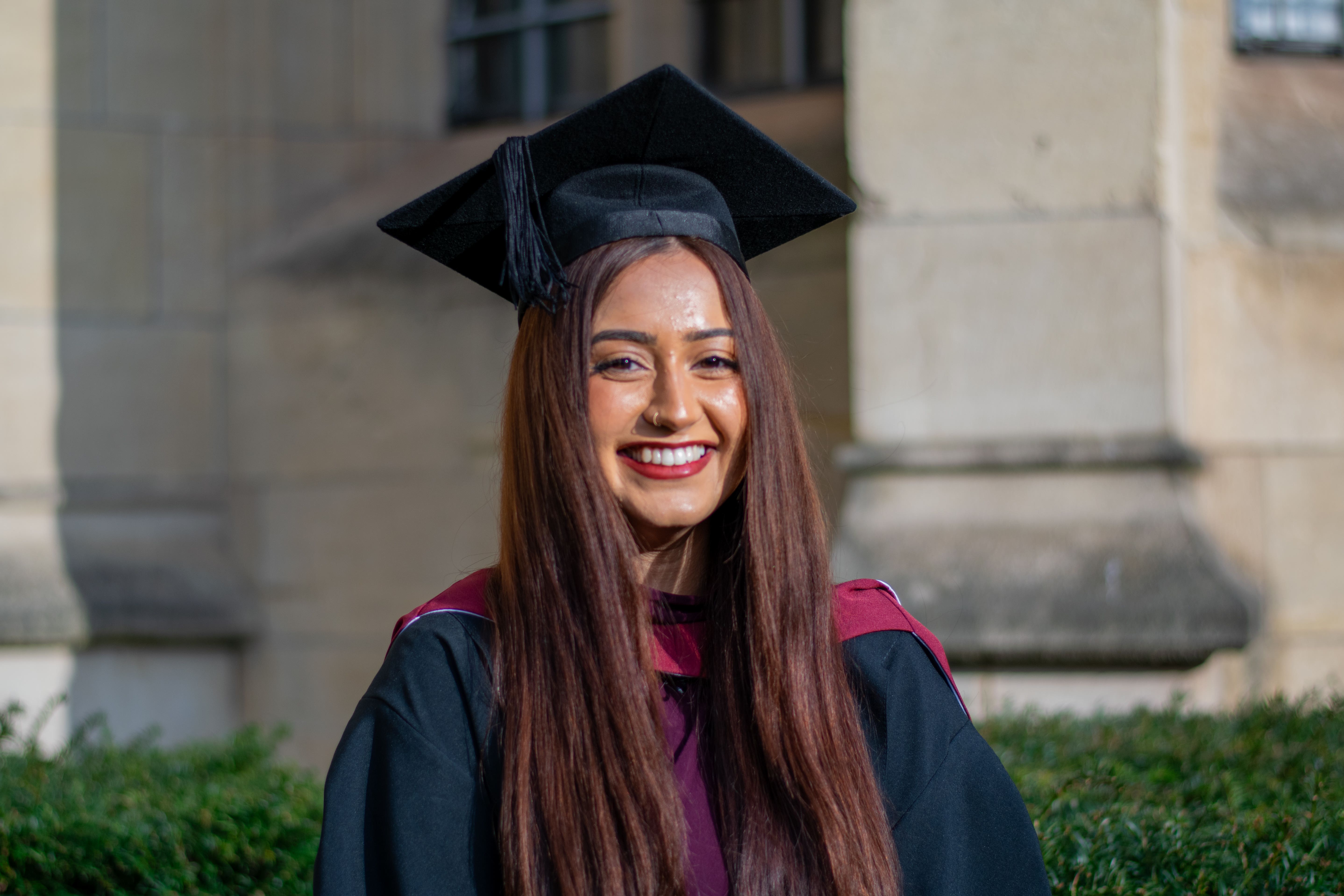 Gurvin Chopra, whose family fled the Taliban in Afghanistan and who became the first person in her family to go to school, has graduated with a master’s degree in human rights law (University of Bristol/PA)