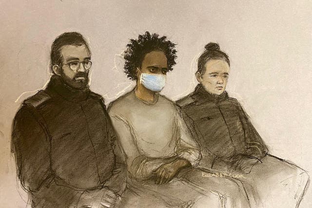 Court artist sketch of Southport stabbings suspect Axel Rudakubana on the first day of his trial at Liverpool Crown Court (Elizabeth Cook/PA)