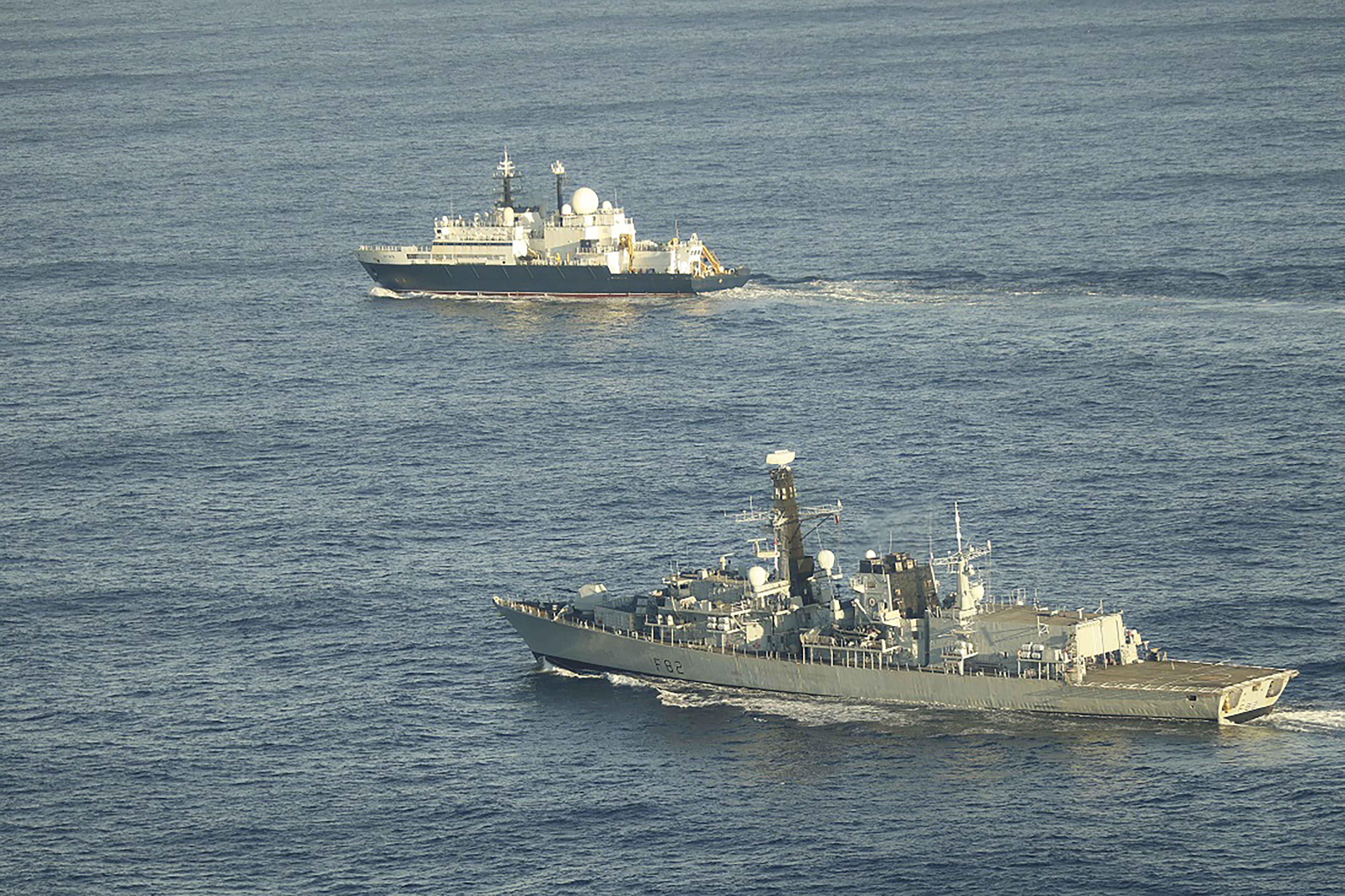 HMS Somerset flanking Russian ship Yantar near UK waters (Royal NavyPA)