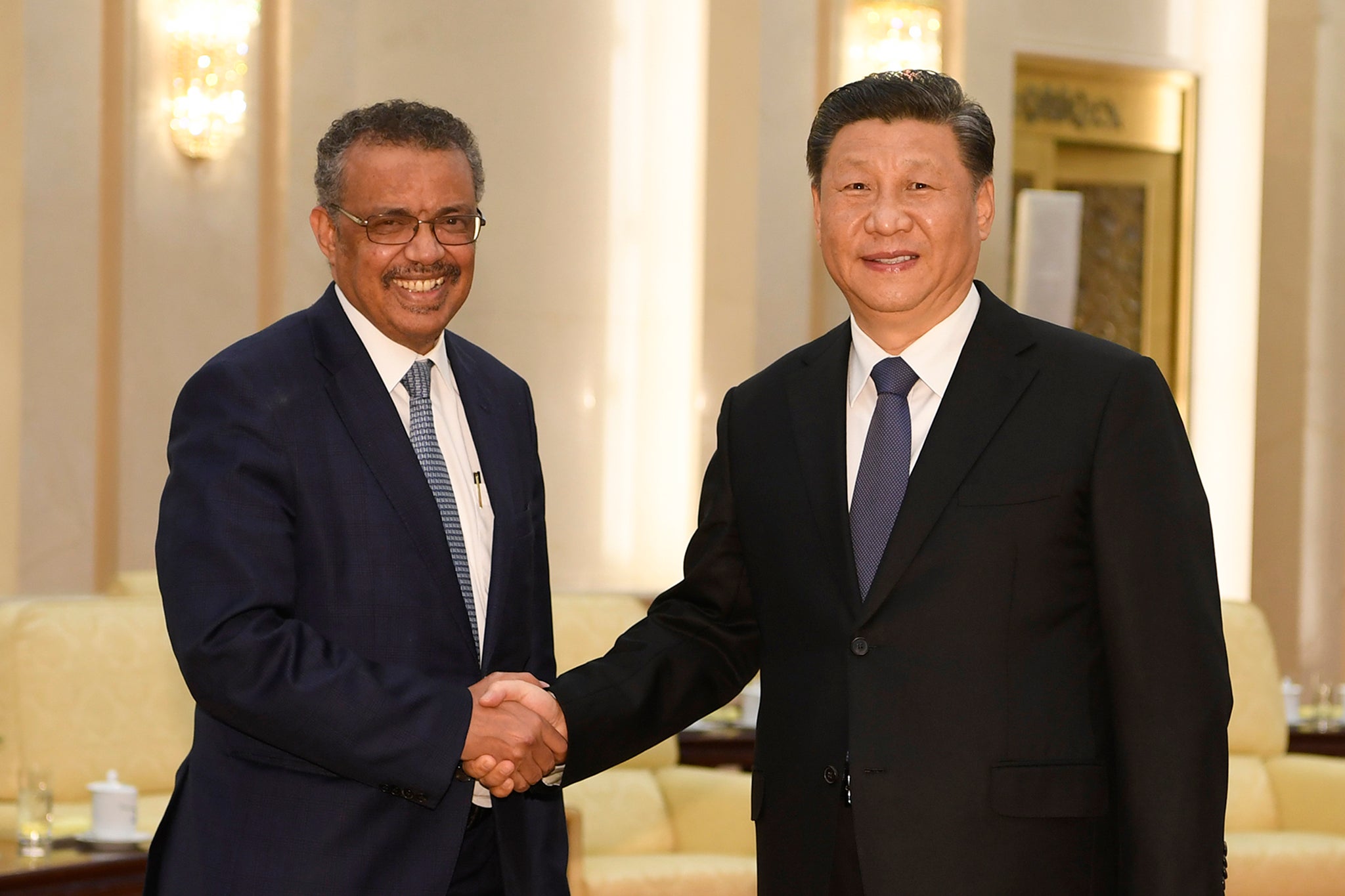 Tedros Adhanom Ghebreyesus and Xi Jinping before their meeting in 2020