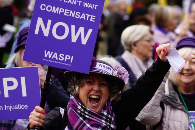 Waspi campaigners in October 2024. The Work and Pensions Committee heard on Wednesday that Waspi women feel angry and let down after a decision not to compensate them for the way state pension changes were communicated (Jordan Pettit/PA)