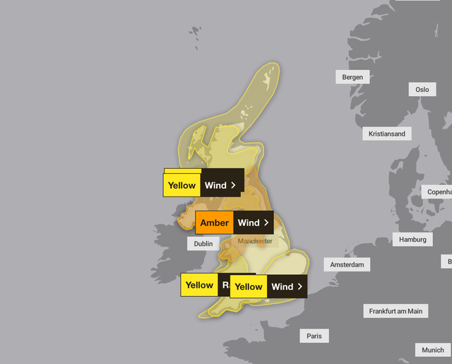 <p>A number of wind warnings are in place across the UK on Friday </p>