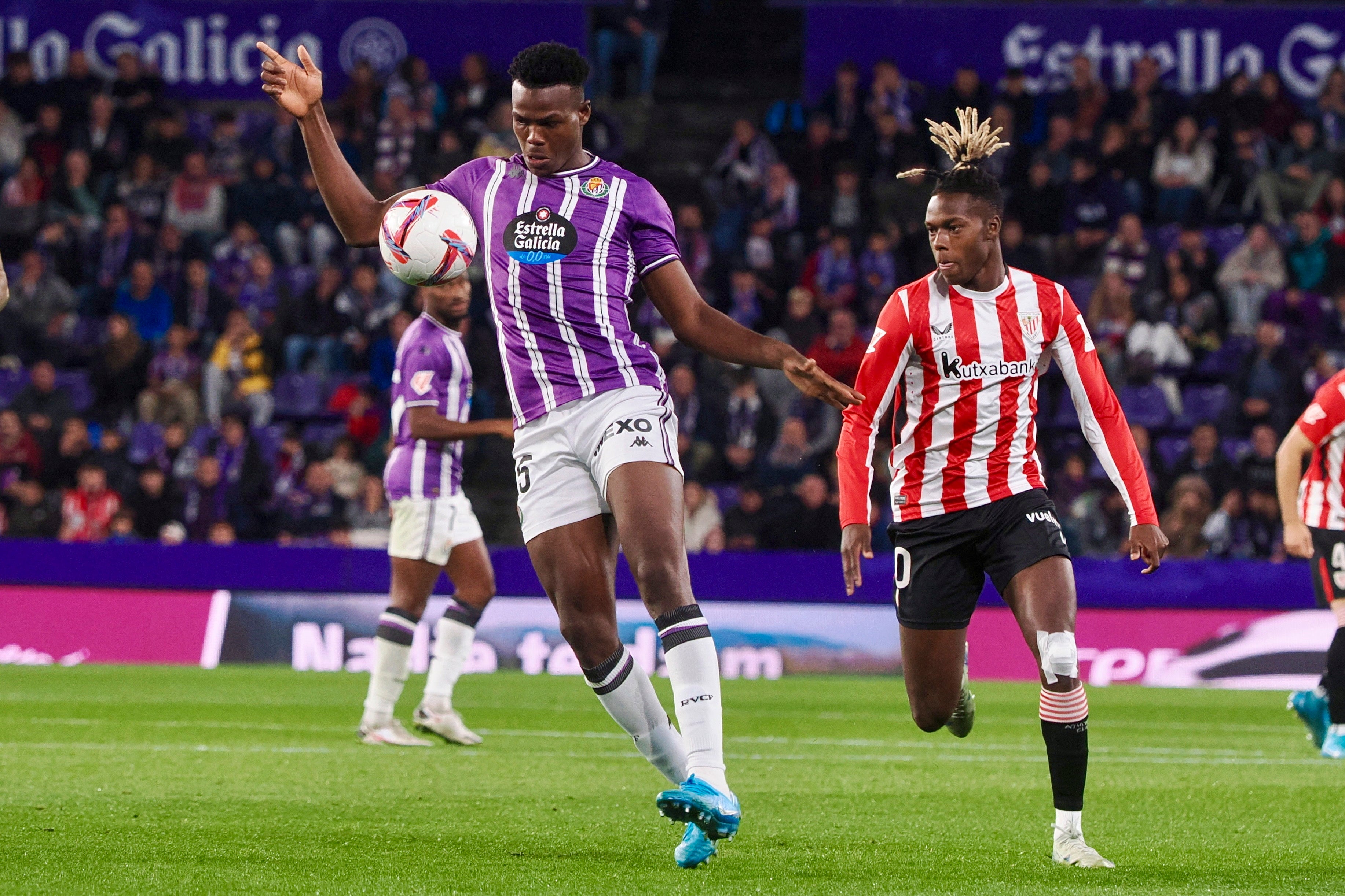 Juma Bah, left, on the ball for Valladolid