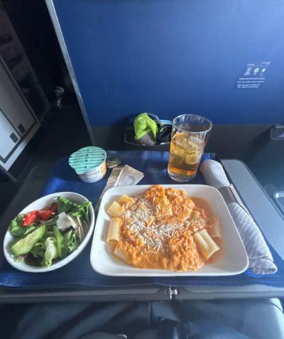 United passenger’s plate of food on her first flight on January 13