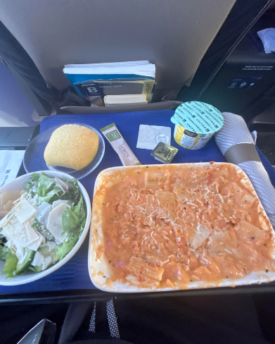 United passenger’s plate of food on her second domestic flight on January 20