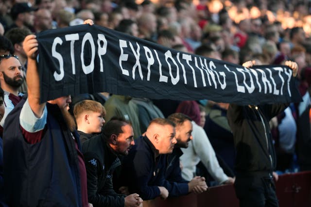 Matchday revenue among Europe’s highest-earning clubs has surpassed the two billion euro mark, at a time when supporters in England are protesting about ticket prices (Bradley Collyer/PA)