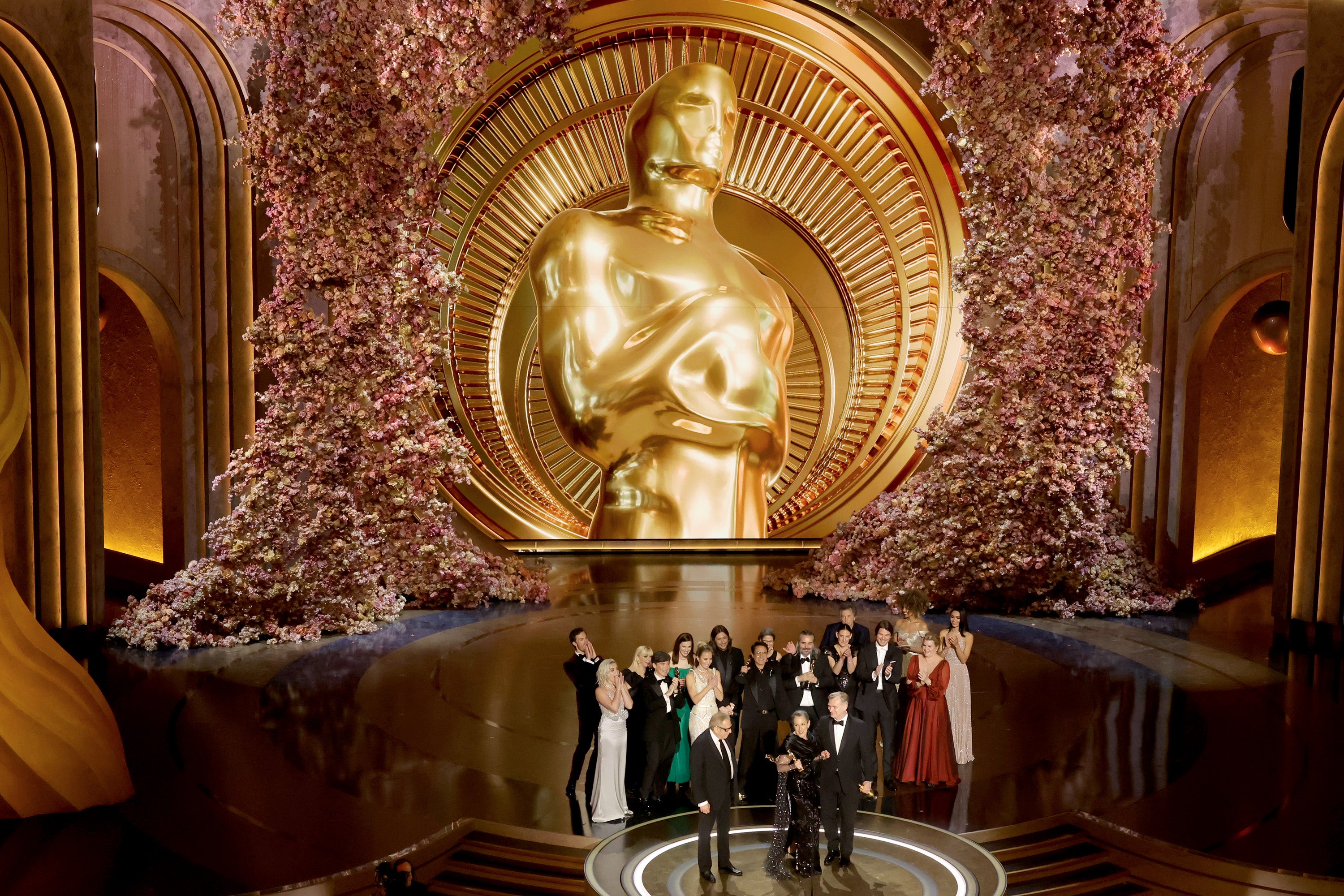 <p>The Oppenheimer team accepts the Best Picture award at the Oscars 2024 ceremony</p>
