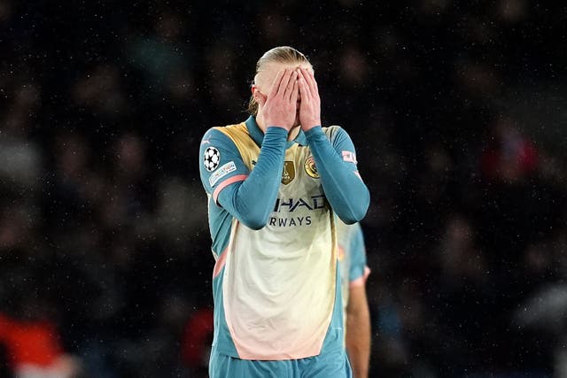 Manchester City are in peril of being knocked out of Europe after a 4-2 loss at PSG (Adam Davy/PA)