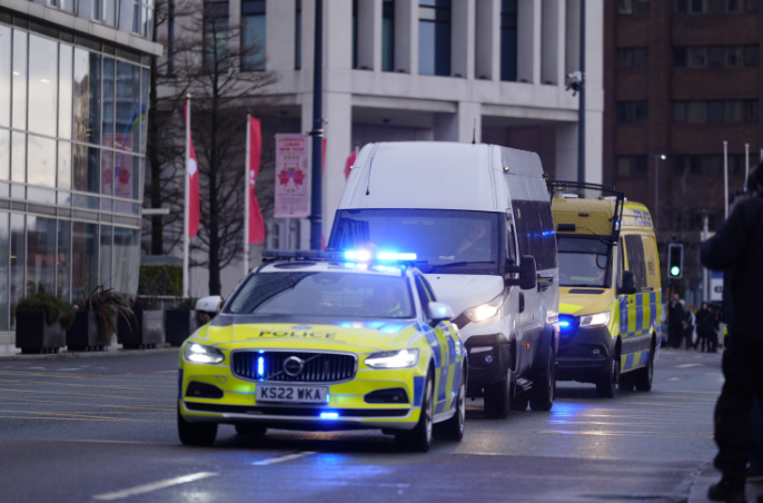 A prison van with a police escort has been seen arriving at Liverpool Crown Court