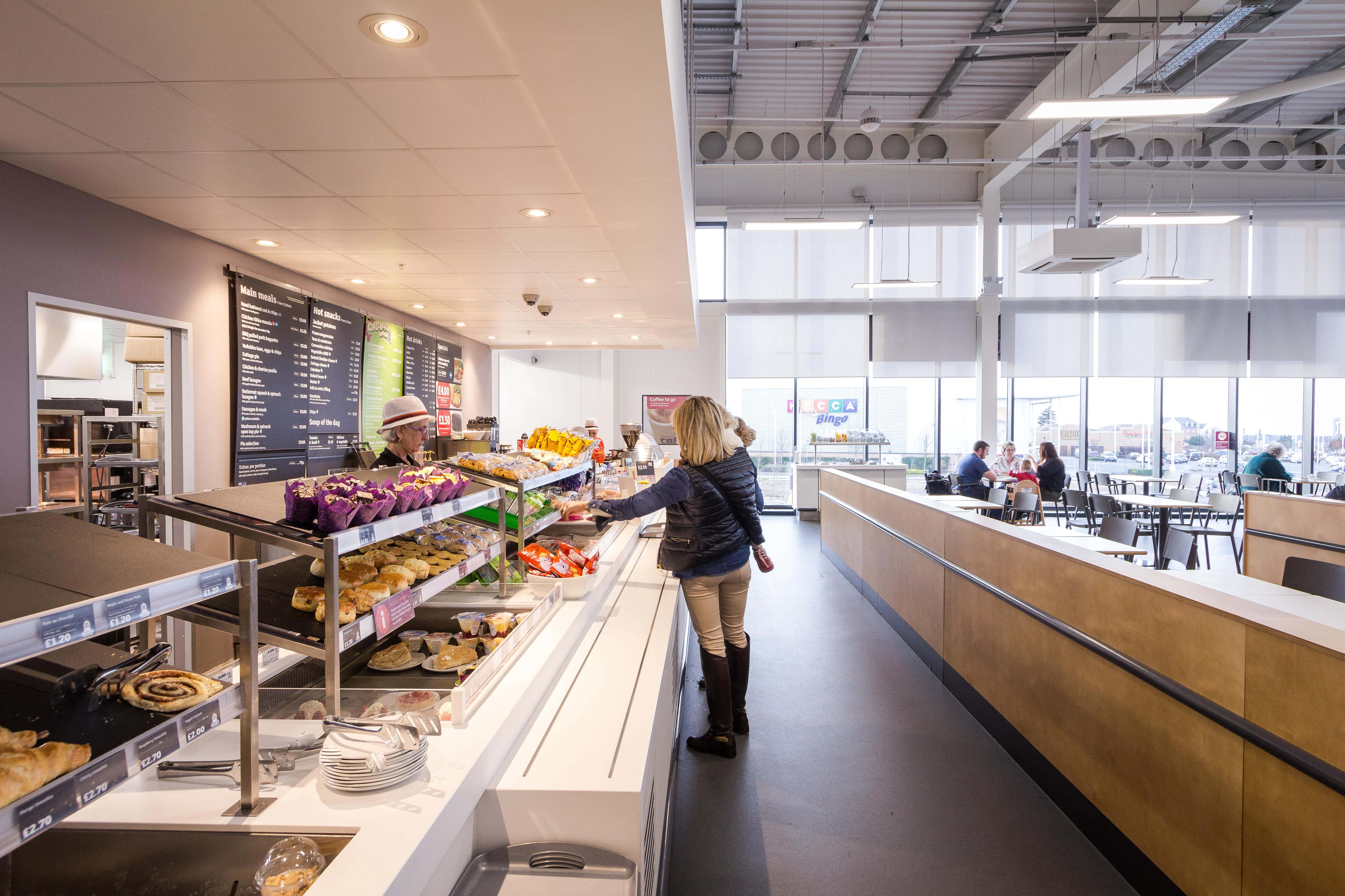 Cafe at Sainsbury’s superstore, Thanet, Kent. Sainsbury’s is to shut its 61 remaining store cafes (Alamy/PA)