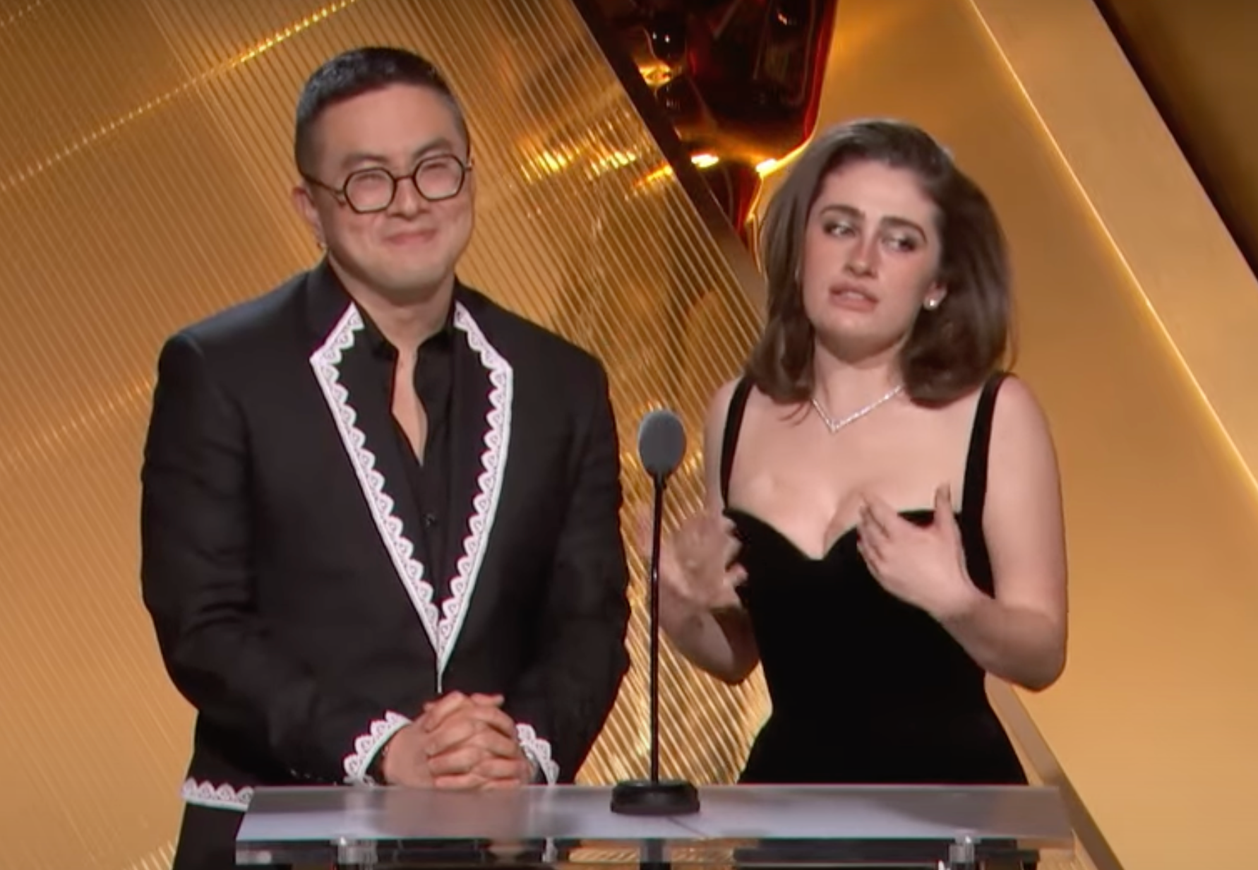 Bowen Yang and Rachel Sennott announcing the 97th Academy Award nominees