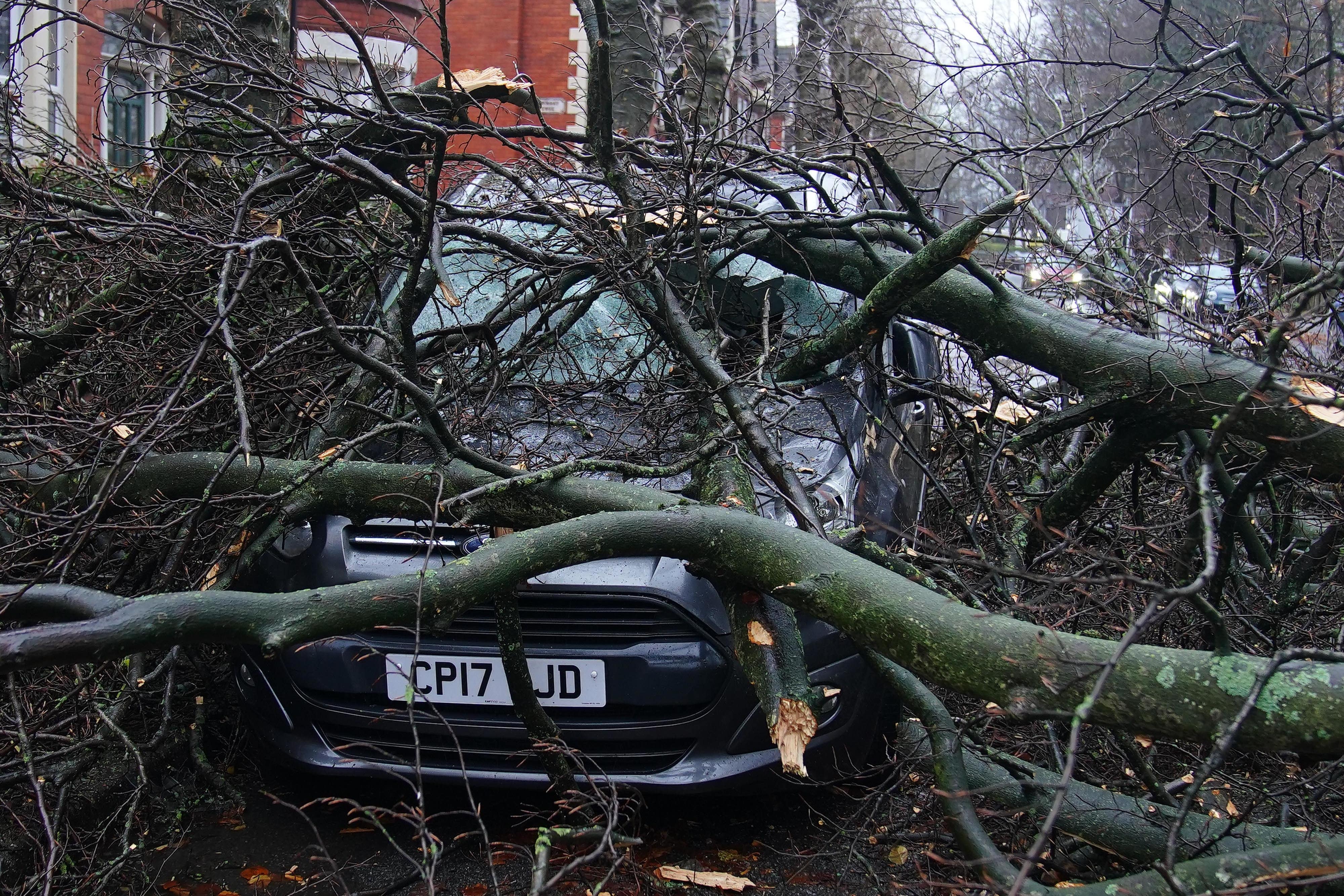 Drivers are being urged to consider postponing journeys and train operators have announced plans to suspend services ahead of Storm Eowyn (Peter Byrne/PA)