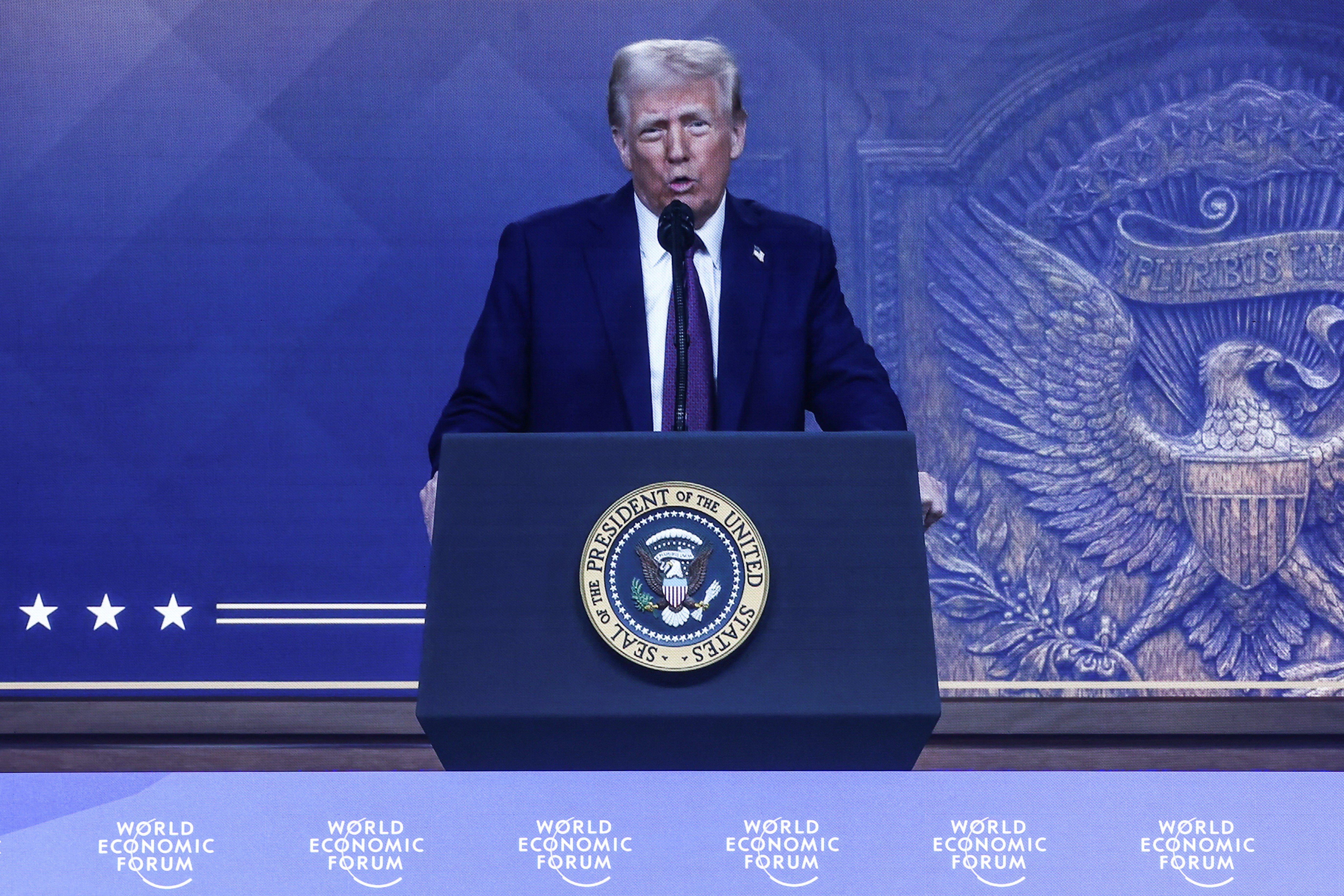 The President spoke virtually to the World Economic Forum in Davos, Switzerland where he threatened business leaders with tariffs