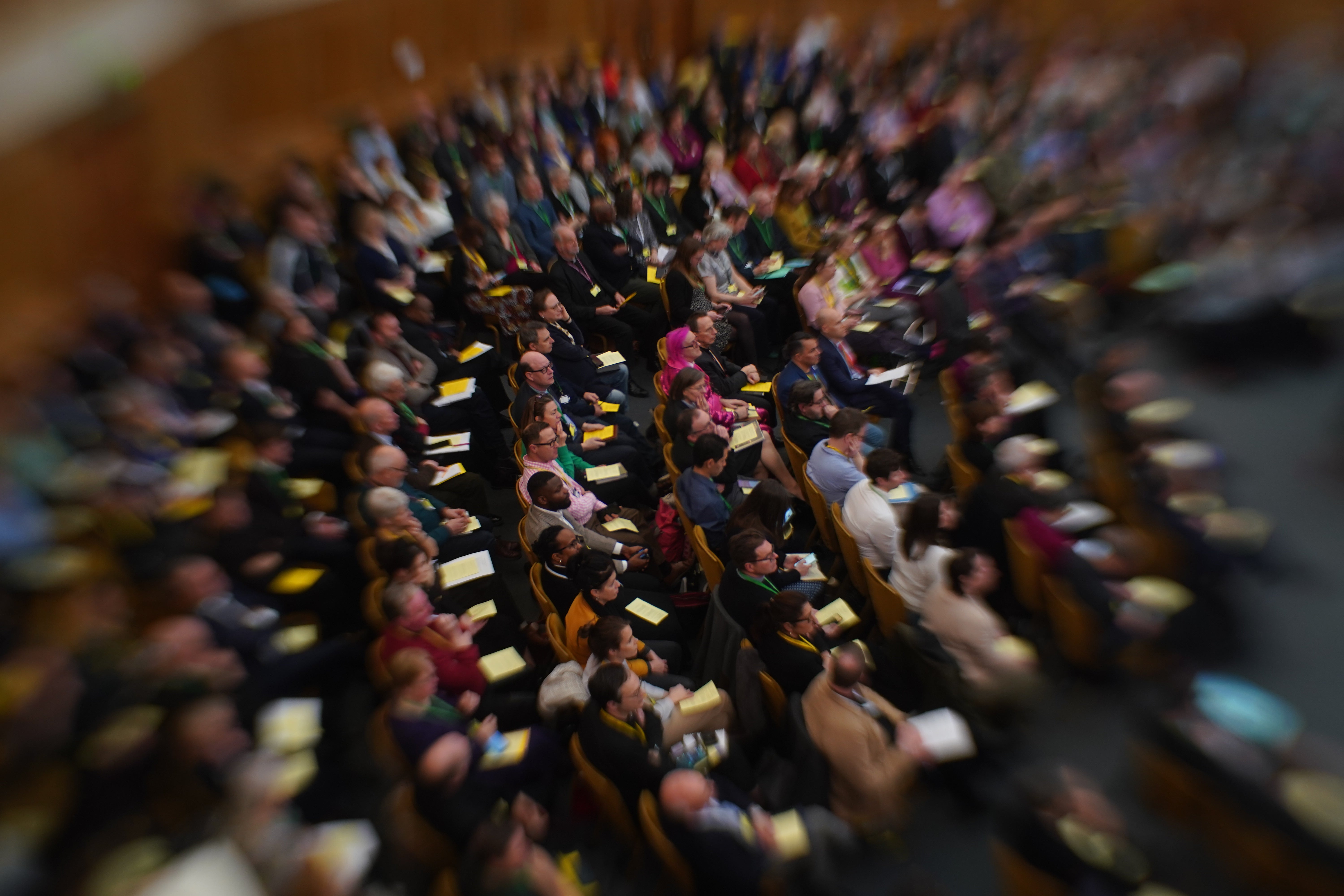 Members of the Church of England's Synod, gather at the General Synod of the Church of England, at Church House in central London