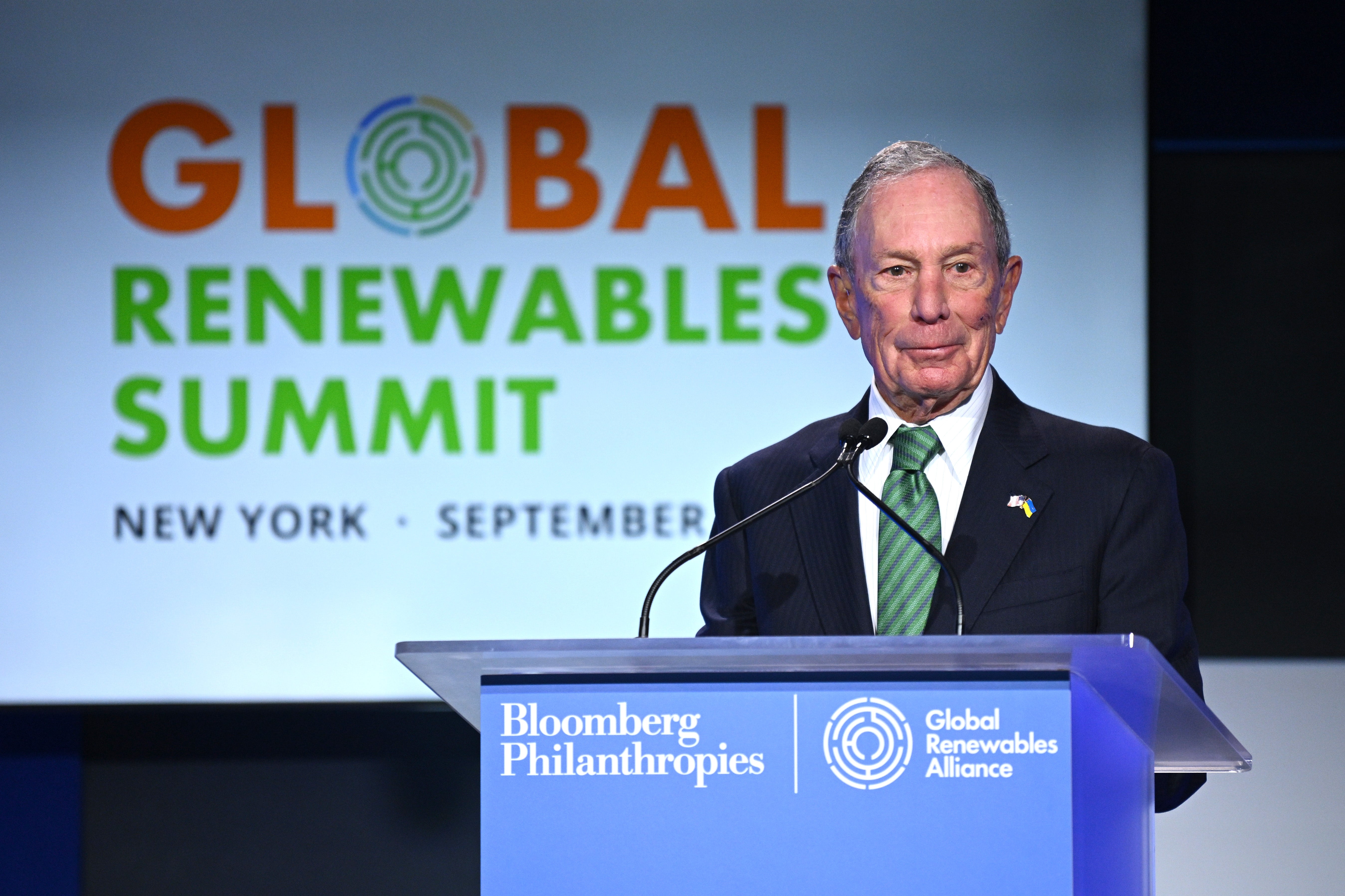 Billionaire Michael Bloomberg speaks at the Global Renewables Summit in New York City last September. Bloomberg pledged to support the body after Trump pulled U.S. funding