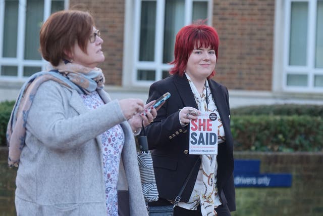 Lydia Suffield (right) pleaded not guilty to two counts of stalking (Yui Mok/PA)