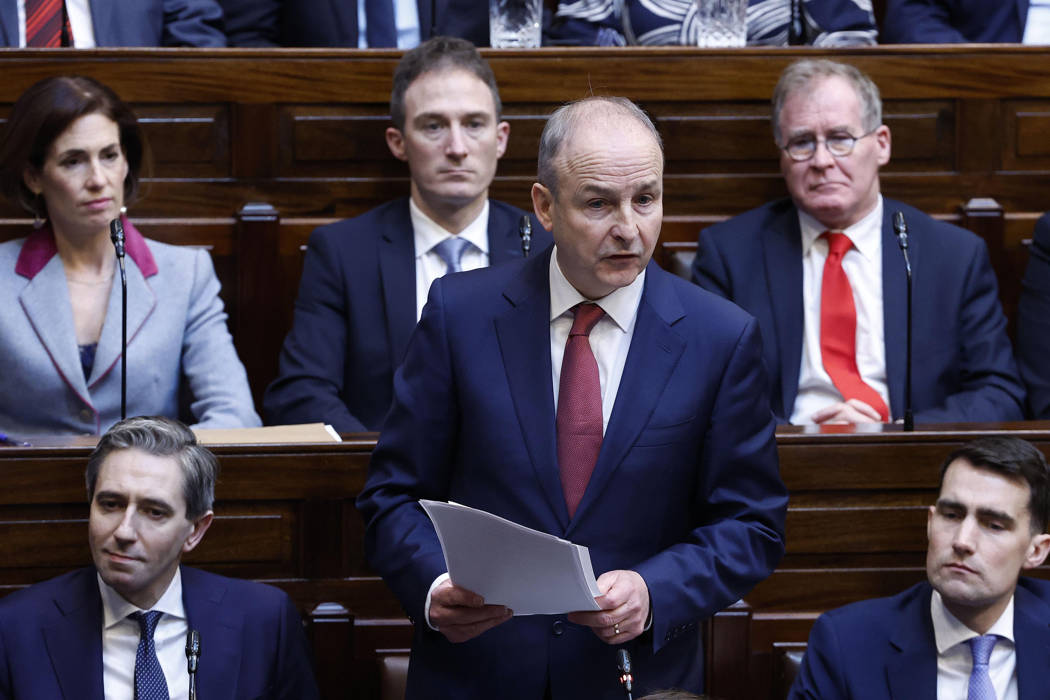 RETRANSMITTED CORRECTING ISSUE DATE Handout photo of Taoiseach Micheal Martin gives his inaugural address to the 34th Dail in Dublin after his election. Issue date: Thursday January 23, 2025.