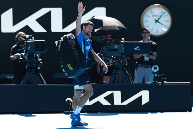 <p>Djokovic waves after leaving the court </p>