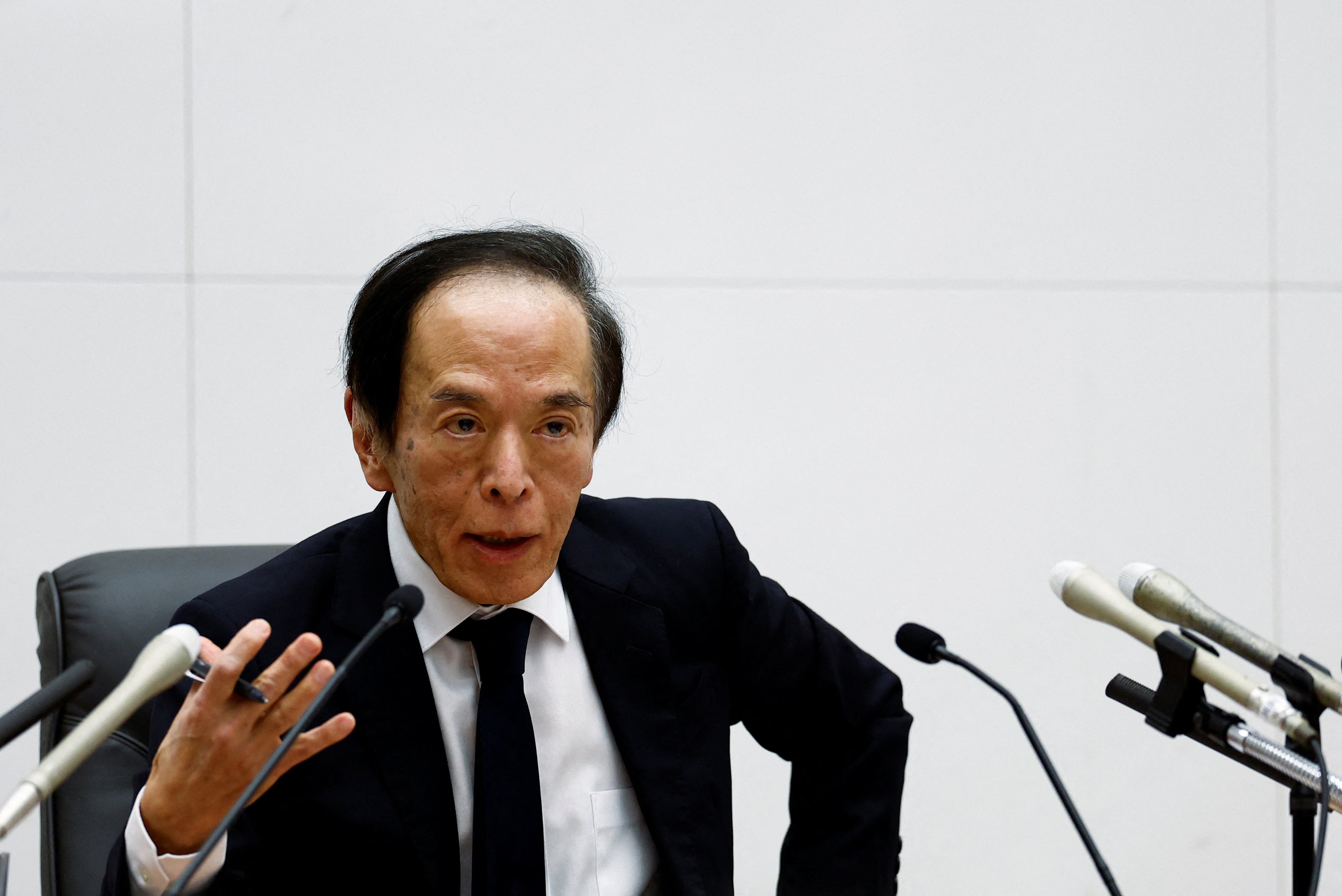<p>Bank of Japan governor Kazuo Ueda speaks at a press conference in Tokyo on 24 January 2025</p>