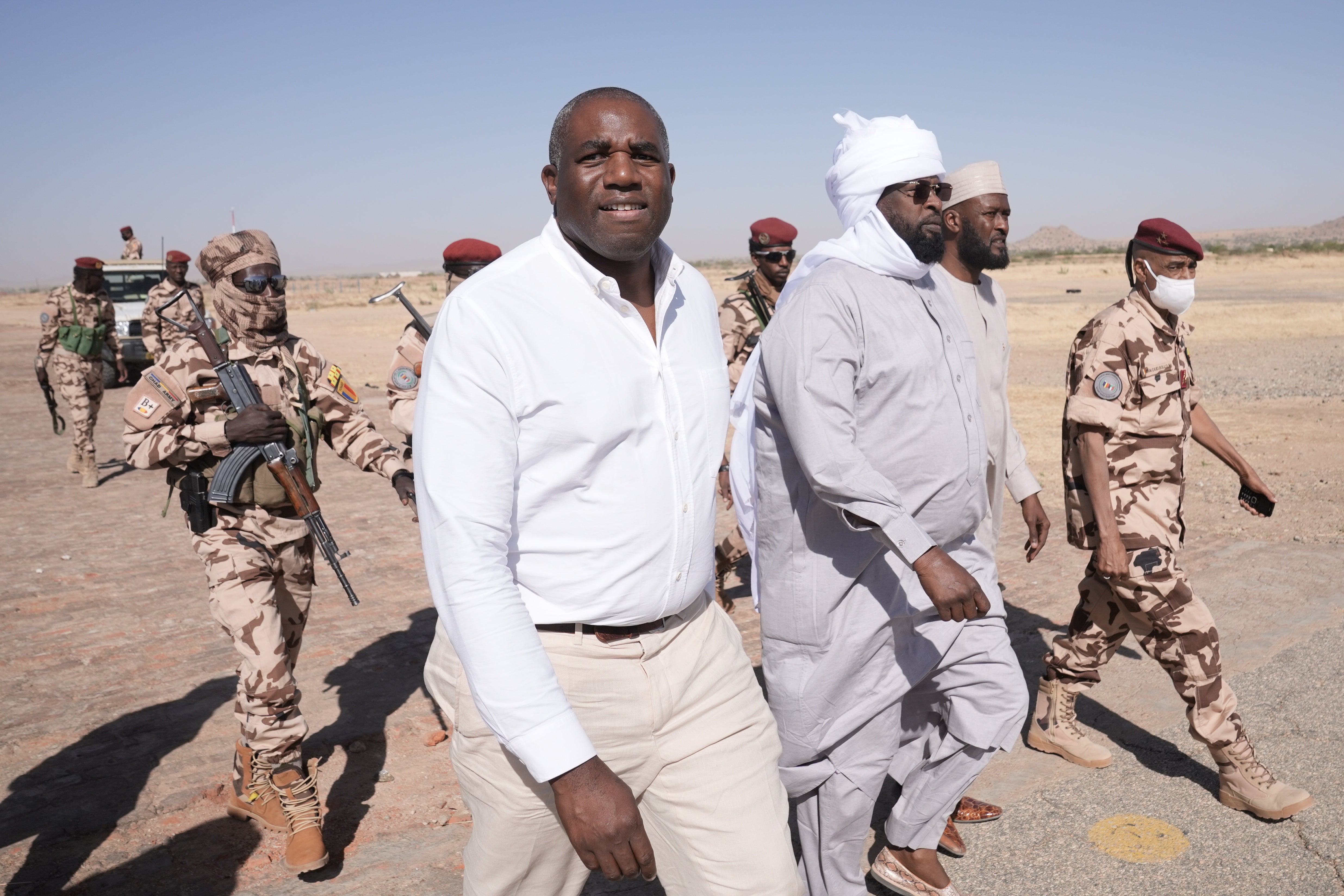 Foreign secretary David Lammy arriving at Abeche airport, in the Ouaddai Region, while on his trip to Chad