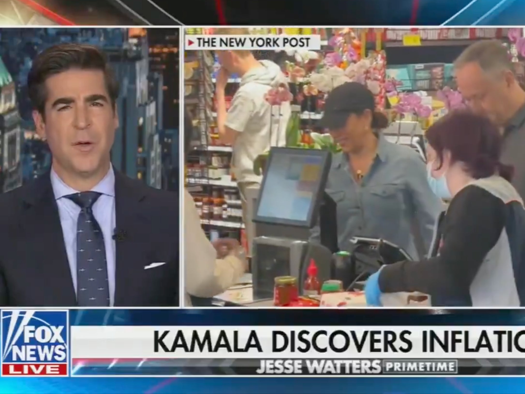 ‘What kind of husband goes grocery shopping with his wife?’ Jesse Watters said on his Primetime Fox show