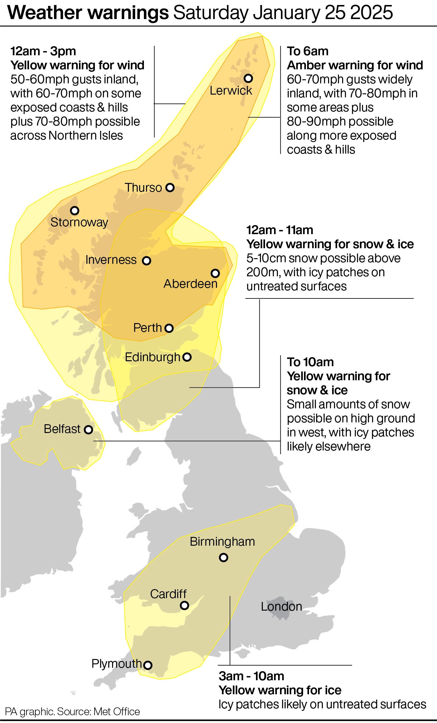 An amber weather warning is in place for Scotland on Saturday