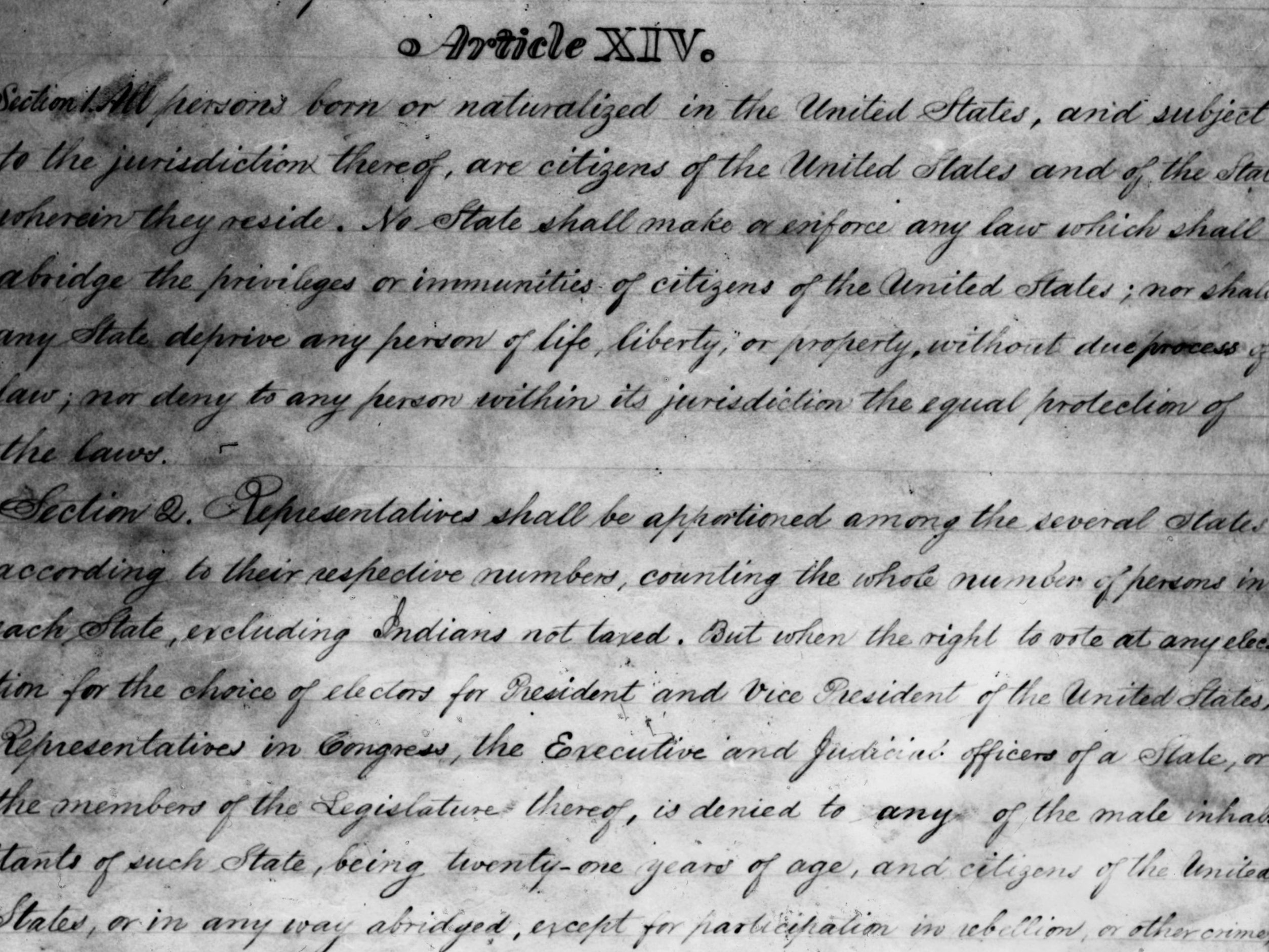 A draft of the 14th Amendment to the U.S. Constitution, which was ratified in 1868 and guarantees birthright citizenship