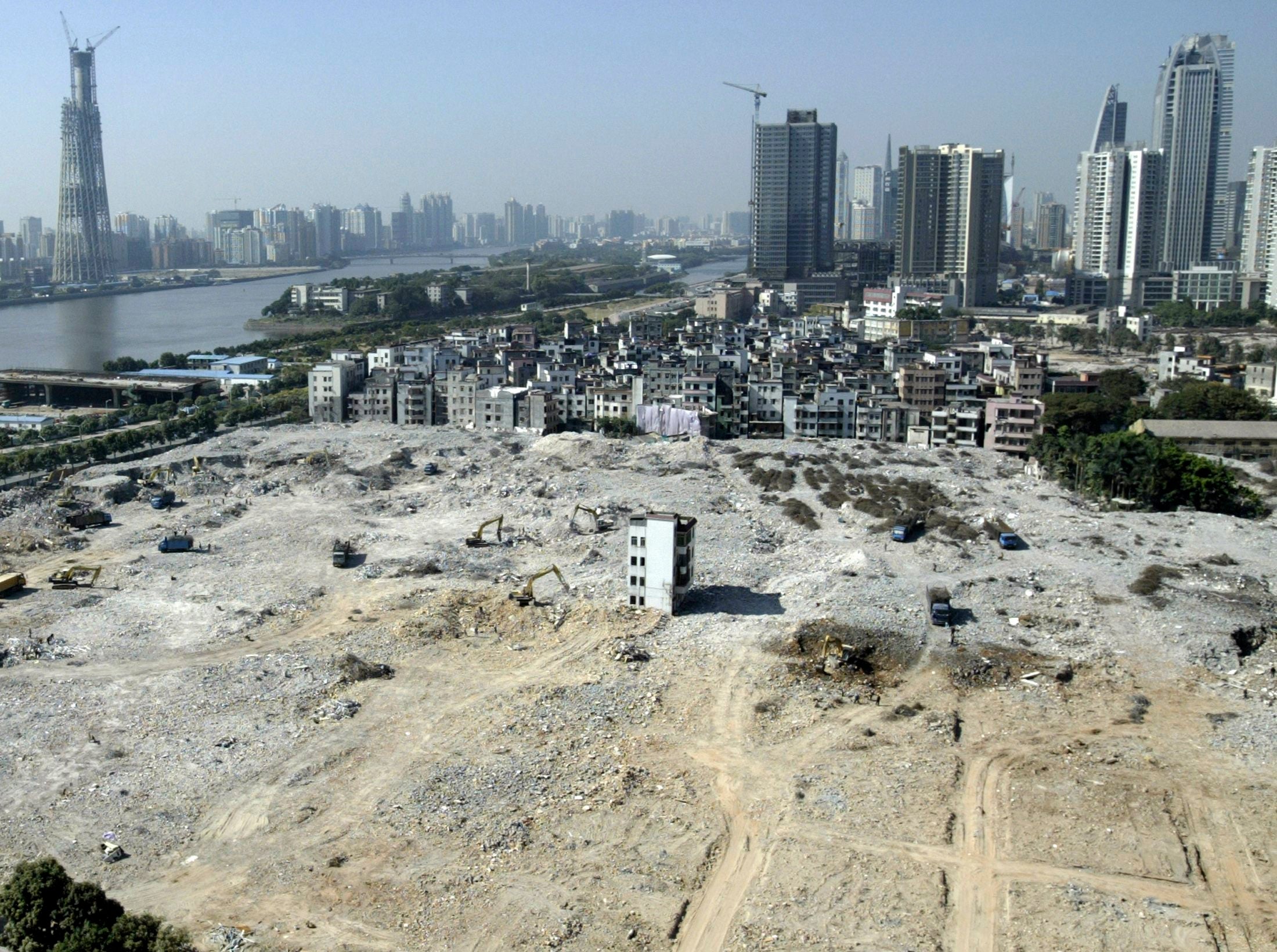 A solitary ‘nail house’ stands astatine  the centre of a immense   operation  tract  successful  Guangzhou, China, successful  2007