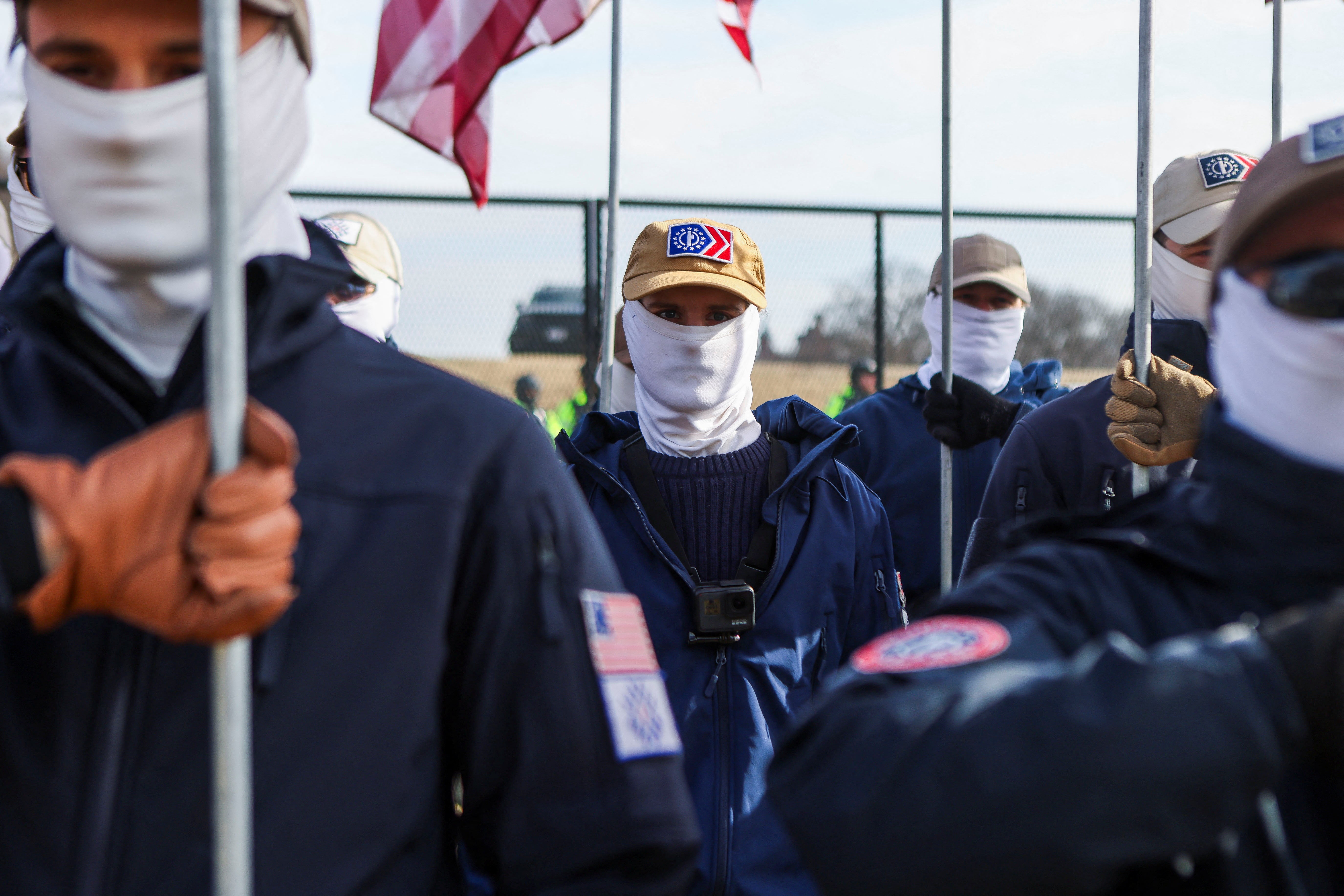 Members of the white nationalist group Patriot Front gather for the annual March for Life in Washington