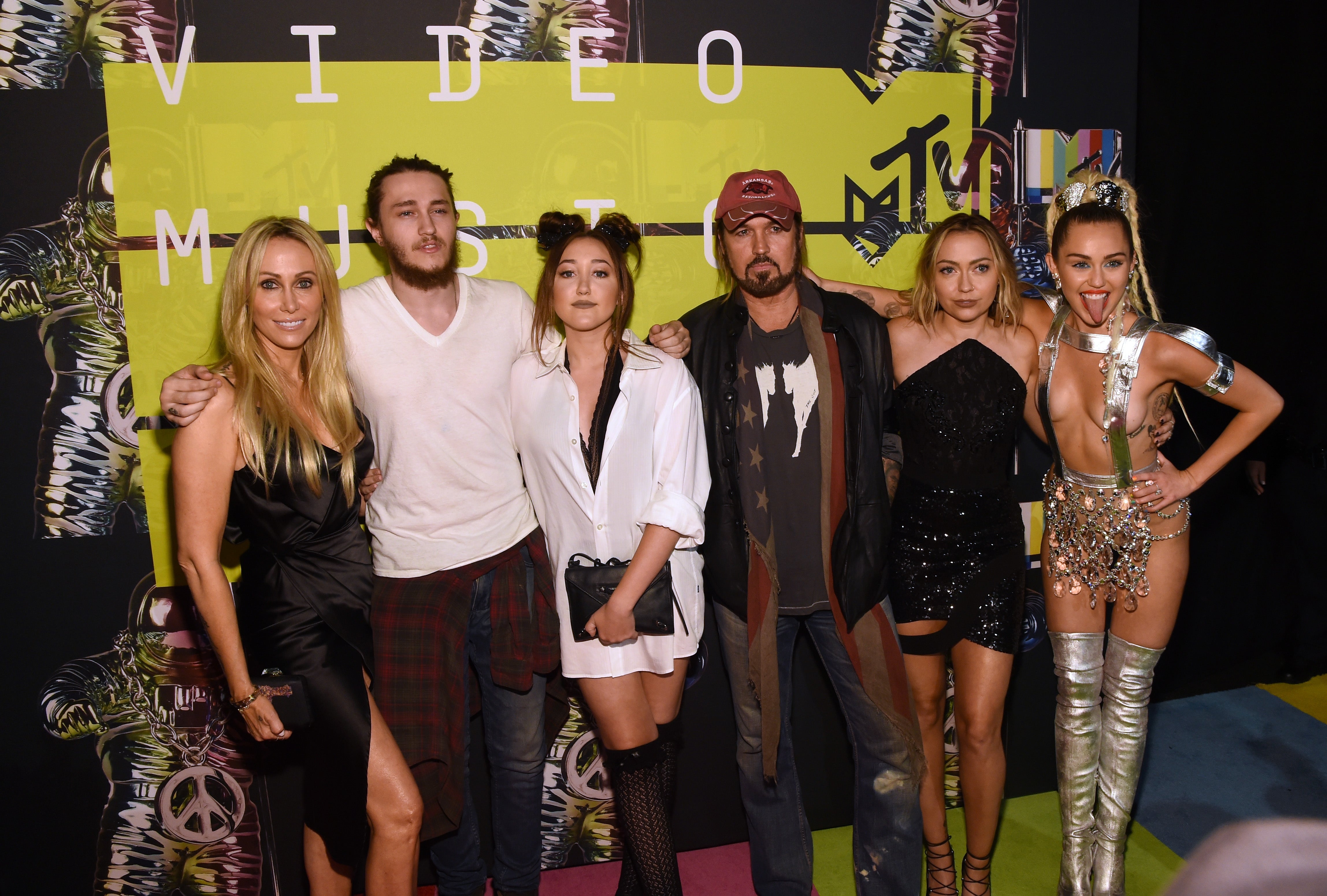 Happier times: Tish, Braison, Noah, Billy Ray, Brandi and Miley Cyrus at the MTV VMAs in 2015