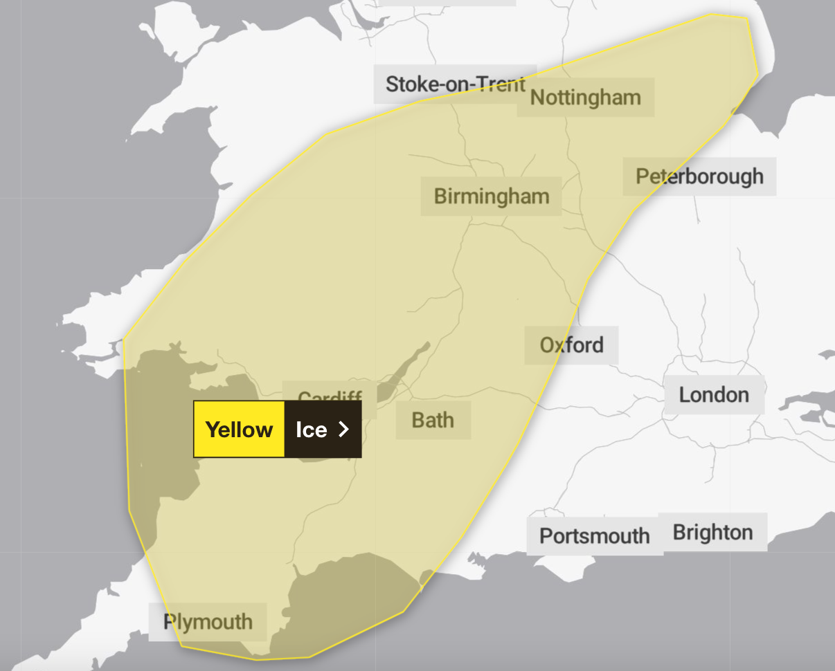 The ice warning was in force from 3am on Saturday