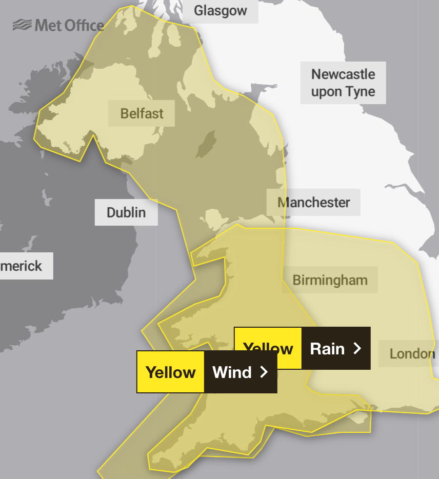 Two weather warnings are in force on Sunday