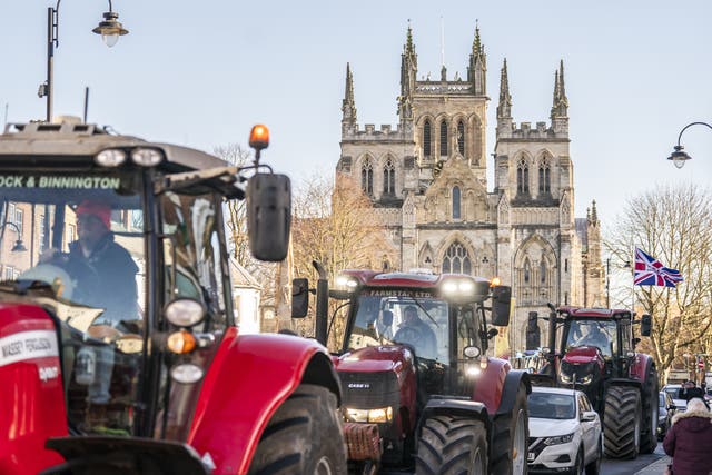 Tractors parade on a route around Selby (Danny Lawson/PA)