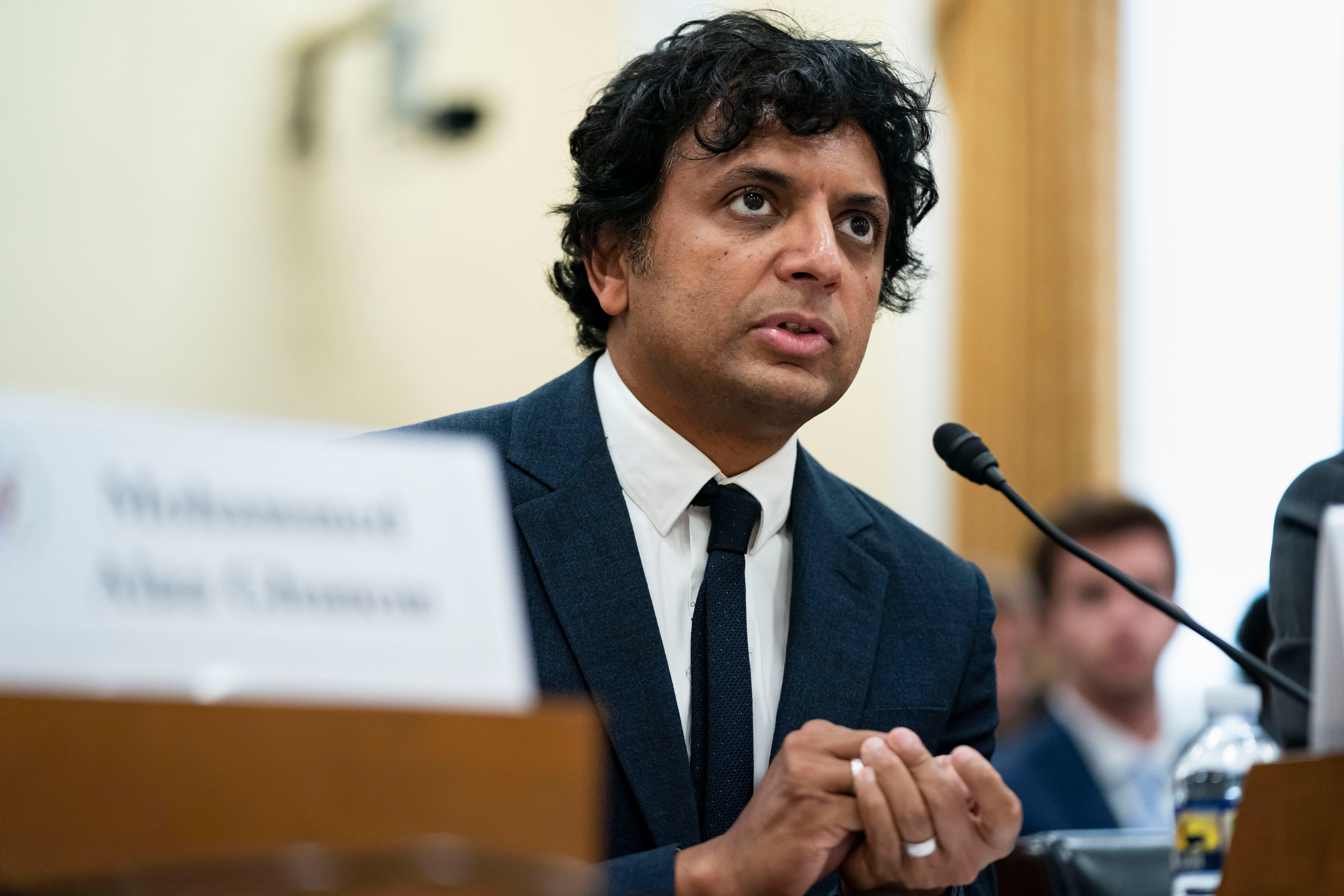 M. Night Shyamalan speaking at the U.S. Capitol in Washington, D.C., in July 2024. He scored a big win in a copyright lawsuit