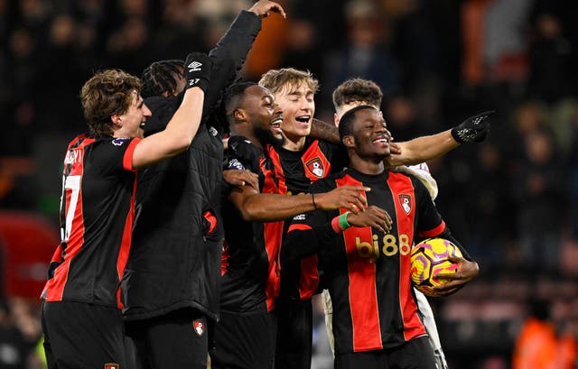 <p>Bournemouth celebrated a huge win as Dango Ouattara nabbed the match ball</p>