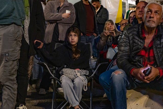 <p>Relatives, friends and supporters of the hostages gather in Hostage Square on Saturday </p>