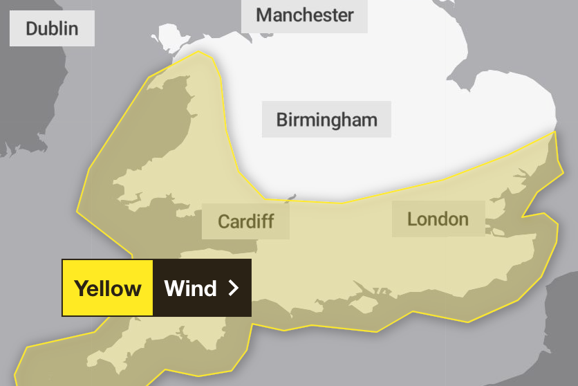 A wind warning is also in force until 6am on Tuesday