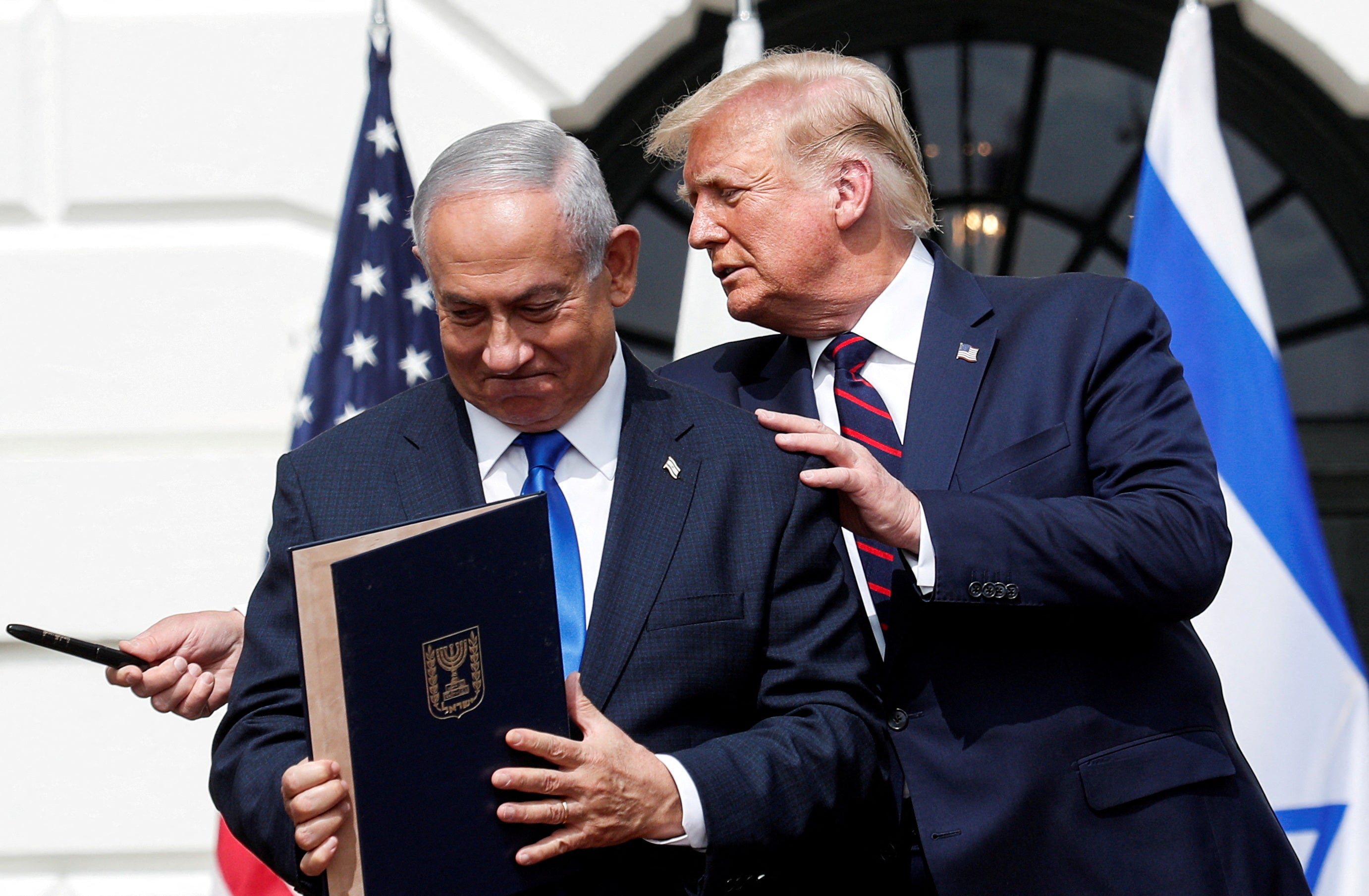 President Donald Trump (pictured with Israeli Prime Minister Benjamin Netanyahu in 2020) called for Jordan, Egypt and other Arab nations to increase the number of Palestinian refugees they are accepting after the Hamas-Israel war. Trump said he wants enough take so ‘we can just clean out’ Gaza